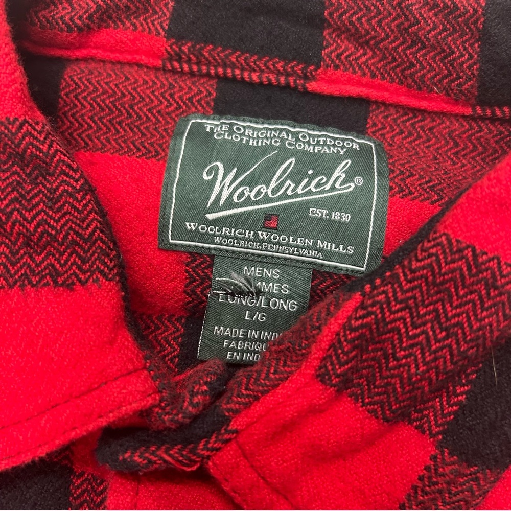Woolrich Oxbow Bend Flannel Shirt Buffalo Plaid Button Up Heavy Large Long Red - Picture 3 of 7